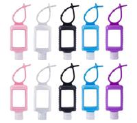FINGERINSPIRE 10 Pcs Silicone and Plastic Hand Sanitizer Holder Keychain 5 Colors 60ml/2oz Portable Refillable Hand Sanitizer Container with Easy Grip Design for Everyday Carry and Travel