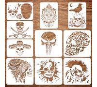 FINGERINSPIRE 10 Pcs Skull Spraying Stencils 8.3x11.7" 11.8x11.8" Skeleton Crows Vampire Painting Large Stencil Reusable Horror Theme Big Templates for Porch Sign Door Hanger Holiday Decor