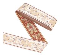 FINGERINSPIRE 10 Yard Jacquard Ribbon 50mm White Ethnic Metallic Gold Ribbon Single Face Embroideried Lace Trim Floral Pattern Vintage Trim Embroidered Ribbon for DIY Clothing Accessories Decorations