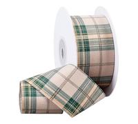 FINGERINSPIRE 10 Yards Velvet Wired Ribbon with Plaid Reversible 38mm Wide Polyester Green Tartan Plaid Ribbon Plaids Christmas Ribbons for Gift Wrapping Christmas Tree Crafts Wreaths Supplies