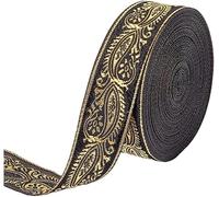 FINGERINSPIRE 10m 25mm Black Vintage Jacquard Ribbon Ethnic Style Floral