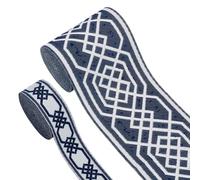 FINGERINSPIRE 10M Blue Polyester Vintage Jacquard Ribbon 28.5mm & 85mm Wide Classical Rhombus Embroidered Lace Trim for Decoration, Crafts, Gifts