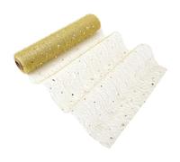 FINGERINSPIRE 10m Gold Star Moon Table Runner 285mm Wide Glitter Mesh Web Tablecloth Metallic Sequin Mesh with Stars & Moons Design Polyester Decorative Tulle Tablecloth for Festive Party
