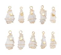 FINGERINSPIRE 10Pcs 5 Styles Natural Quartz Crystal Copper Wire Wrapped Pendants, Handicraft Teardrop Stones Pendant Gold Plated Wire Wrapped Crystal Gemstone for Jewelry Making