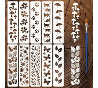 FINGERINSPIRE 10PCS Borders Stencils with 1Pc Plastic Brush 30x7.5cm Plants Animals Patterns Stencils Rectangle Book Edge Background Stencil for Painting on Wood Wall Fabric Furniture DIY Home Decor