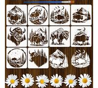 FINGERINSPIRE 10PCS Cattle Stencils with Brush 11.8x11.8 inch Animal Cow Stencil Wild Animals Stencils Forests Scenery Stencil Animals Theme Template for Drawing DIY Furniture Wall Fabric Decoration