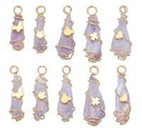 FINGERINSPIRE 10pcs Copper Wire Wrapped Natural Crystal Stone Charms 5 Styles Natural Quartz Crystal Pendant with Brass Decor Beads 18K Gold Electroplated Irregularly Quartz Crystals Pendants