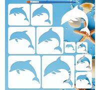FINGERINSPIRE 10PCS Dolphin Painting Stencil with a Brush 5 Sizes Sea Ocean Animal Theme Stencils Reusable PET Drawing Templates for Art Craft Painting on Wood Fabric Wall Canvas Home Decor