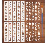 FINGERINSPIRE 10PCS Horror Elements Stencils for Painting with Brush 28x5cm Reusable Skeleton Frame Edge Template Hollowed Background Border Stencil Plastic PET Border Theme Template for DIY