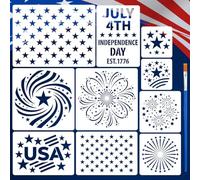 FINGERINSPIRE 10PCS Independence Day Painting Stencils with Paint Brush 5 Sizes Firework Celebration Drawing Template DIY Stars Pattern Stencil United States Independence Day Theme Template for Decor