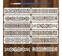 FINGERINSPIRE 10PCS Keltic Border Painting Stencils with Paint Brush 7.5x30cm Reusable Keltic Vines Template Plastic Floral Border Stencil Daily Theme Template for Painting on Wall Furniture