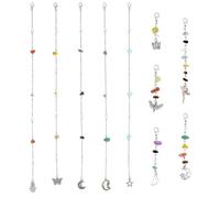 FINGERINSPIRE 10Pcs Long Tassel Braided Hair Chains with Clips Colorful Stone Hair Accessories for Braid Jewelry Set 10 Styles Platinum Iron Chain Festival Hair Charms for Party Wedding Photoshoot