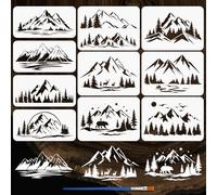 FINGERINSPIRE 10Pcs Mountains Painting Stencil with Brush 21x29.7cm/30x15cm Forests Deer Bears Pattern Drawing Template Moonnight Star Sunset Nature Theme Stencil for Painting on Wood Wall Furniture