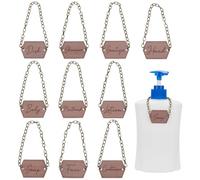 FINGERINSPIRE 10Pcs Rectangle Wooden Bathroom Labels Bottle Decor Tag with Iron Cable Chain Antique Bronze Wooden Bottles Label - Dish, Hand, Soap, Lotion, Shampoo, Conditioner, Body, Face, Mouthwash