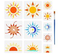 FINGERINSPIRE 11Pcs Boho Sun Stencil with a Paint Brush 3 Sizes Sun Stencil The Sunrise Painting Stencil Reusable Sunlight Spraying Stencil Sun Moon Star Drawing Templates for Wall Tiles Floor Paper