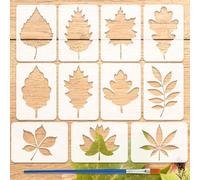 FINGERINSPIRE 11PCS Leaves Pattern Painting Stencils with Paint Brush 10.5x14.8cm Reusable Leaf Silhouette Drawing Template DIY Crafts Maple Oak Leaf Stencil Plant Theme Template for Painting