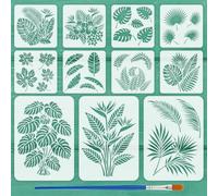 FINGERINSPIRE 11PCS Leaves Stencils with Paint Brush 11Styles Different Summer Plant Leaf Pattern Stencils Monstera Leaves Stencil Papaya Leaf Stencil Summer Theme Tempplate for Painting on Wood Wall