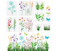 FINGERINSPIRE 11PCS Wildflowers Stencils for Painting Reusable Flowering Shrubs Stencil Grass Leaf Stencil Butterfly Dragonfly Pattern Stencil Plastic Craft Stencil for Painting on Wall Wood Furniture