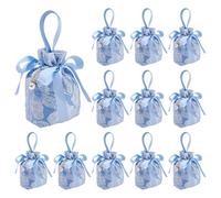FINGERINSPIRE 12 Pack Wedding Favor Bags 170x140x3mm Sky Blue Floral Gift Bags with Handles Polyester Tea Party Bag Drawstring Gift Bag for Rustic Outdoor Ceremony Party Favors