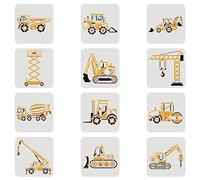 FINGERINSPIRE 12 Pcs Construction Vehicle Stencils 20x20cm Reusable Truck Stencils Plastic Forklifts Excavators Cranes Mixers Pattern Stencil Reusable Construction Vehicle Stencil for Painting