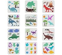 FINGERINSPIRE 12 Pcs Dinosaur Stencils 20x20cm Dinosaur Forest Stencil Plastic Dinosaurs Footprint Eggs Stencils Reusable Tyrannosaurus Pterosaur Pattern Stencil for DIY Scrapbooks Painting Crafts
