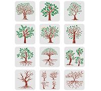 FINGERINSPIRE 12 Pcs Tree Stencil 20x20cm Branches Stencils Plastic Trees Branches Pattern Stencils Reusable Tree of Life Stencil for Painting on Wood Floor Wall Window
