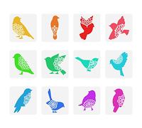 FINGERINSPIRE 12 x Birds Stencil 15 x 15 cm Birds Silhouettes with Flower Pattern Reusable Stencil for Painting Cooking Crafts Wall Furniture Decoration