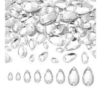 FINGERINSPIRE 120Pcs Teardrop Rhinestones Sew on Flatback Rhinestone with Hole 4 Styles Teardrop Shaped Crystal Glass Rhinestone Faceted Sewing Crystal Rhinestones for Clothes Costume Dress DIY Crafts