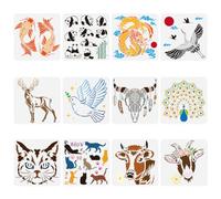 FINGERINSPIRE 12Pcs 12 Styles Animals Pattern Painting Stencils 30x30cm Chinese Dragon Panda Koi Stencil Cat Deer Stencil Animal Theme Template for Painting on Wood Wall Canvas Fabric Furniture