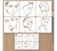 FINGERINSPIRE 12PCS Abstract Female Face Stencils with Paint Brush 2Sizes Head Turner Face Stencils Modern Art Woman Minimalist Figures Stencil Beauty Lady Figures Stencil for Painting on Wall Wood