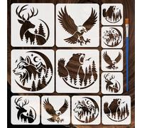 FINGERINSPIRE 12PCS Animal Stencils with Plastic Brush 30cm/20cm/15cm Deer Eagle Bear Wolf Drawing Stencil Forest Animals Theme Template for Drawing DIY Furniture Wall Floor Fabric Decoration