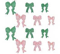 FINGERINSPIRE 12Pcs Bowknot Crown Witch Hat Iron on Patch, 3 Style Pink & Green Embroidered Sew on Decorative Applique Sweatshirt Side Bow Patches for DIY Hoodies Clothes Jeans Jackets