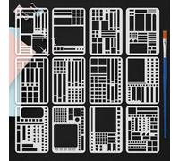 FINGERINSPIRE 12PCS Diary Layout Grids Stencil with Paint Brush 14.8x10.5cm 12 Styles Diary Grids Pattern Stencil Reusable Planner Stencils for Painting on Wood Wall Fabric Furniture DIY Home Decor