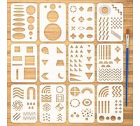 FINGERINSPIRE 12PCS Different Geometric Shapes Stencils with Paint Brush 26x17.8cm Geometric Shape Stencils Circles Ellipses Squares Triangles Shapes Stencil for Painting on Wood Wall Furniture