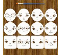 FINGERINSPIRE 12PCS Face Painting Stencils with Paint Brush 15x15cm Reusable Facial Expression Stencils Character Theme Stencil for Painting on Wood Wall Fabric Furniture DIY Home Decoration