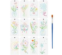 FINGERINSPIRE 12PCS Flower Border Stencils for Painting with A Paint Brush 12x24cm Dandelion Daisy Drawing Templates Moon Book Envelope Stencils Butterfly Vases Template Boho Theme Templates