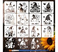 FINGERINSPIRE 12PCS Gnome Stencils 15x15CM Garden Gnome Stencils for Painting 4 Style Gnomes and Sunflower Stencil Drawing Templates with a Brush for Wood Wall Art Canvas Fabric Home Decor