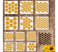 FINGERINSPIRE 12Pcs Honeycomb Hexagon Painting Stencil with Brush 2 Size 20/30cm Square 12 Styles Honeycomb Drawing Template DIY Art Home Decoration Stencil for Painting on Wood Wall Fabric Furniture