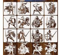 FINGERINSPIRE 12PCS Knight Stencils for Painting 30x30CM Medieval Knights Stencils Reusable Knight's Sword and Shield Painting Stencil Template with a Brush for DIY Art Craft Projects