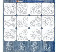 FINGERINSPIRE 12Pcs Leaves and Flowers Stencils with a Brush 5.9x5.9Inch Plants Painting Stencil PET Sashiko Embroidery Themes PET Template for Wood Floor Tile Wall Fabric Furniture Scrapbook DIY