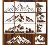 FINGERINSPIRE 12PCS Mountain Painting Stencils 30x30CM Modular Mountain & Tree Stencils Mountains Forest Drawing Templates with a Brush for Painting on Wood Canvas Walls DIY Crafts Art