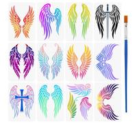 FINGERINSPIRE 12Pcs Multiple Wings Painting Stencil with a 16cm Paint Brush, 297x210mm Reusable Plastic Stencil DIY Craft Stencils for Painting on Wall Wood Furniture Fabric