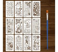 FINGERINSPIRE 12PCS Music Theme Stencils with a Brush 10x20cm Sheet Music Painting Stencils Note Rose Guitar Drawing Templates for Crafts Wall Decor Wood Fabric Furniture Decoration