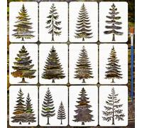 FINGERINSPIRE 12PCS Pine Tree Stencils with Brush 21x29.7cm Pine Trees Nature Stencil Plant Theme Template Thickened PET Plastic Stencil for Painting on Wood Wall Furniture DIY Home Decoration