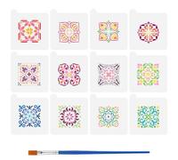 FINGERINSPIRE 12Pcs Scroll Tile Stencil with Brush 13x14cm Vintage Geometric Floral Stencils Floral Baking Stencils Tile Pattern Stencil for Baking Royal Icing Sugar Cookie Cards Decorating Tools