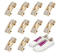 FINGERINSPIRE 12PCS Shoelaces Buckle Lock Light Gold No Tie Shoe Laces 27x10.5x7MM Alloy Tieless Locks with Rhinestones for Running Walking Casual Shoes Adults