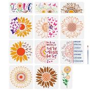 FINGERINSPIRE 12Pcs Sunflowers Stencils with Paint Brush - Sunflower & Butterfly Patterns - Wood, Wall, Fabric & More - DIY Crafts