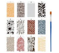 FINGERINSPIRE 12Pcs Texture Drawing Stencil with A Paint Brush 12x24cm Mixed Media Painting Template Camo Crack Brick Leopard Woodgrain Fingerprint Geometry Stencil for Painting on Fabric Furniture