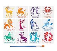 FINGERINSPIRE 12PCS Twelve Zodiac Figures Stencils with 1Pc Plastic Brush 15x15cm Zodiac Constellation Symbols Stencil Decoration Fantasy Theme Stencils for Painting on Wood Fabric Wall Furniture
