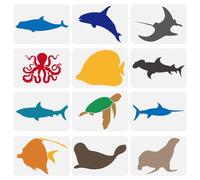 FINGERINSPIRE 12PCS Undersea Animals Stencils for Painting 21x29.7cm Reusable Dolphin Octopus Turtle Template Hollowed Shark Seal Sea Lion Fish Stencil Decorative Ocean Theme Template for DIY